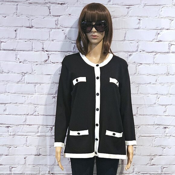 KARL LAGERFELD - Classic Karl - Black cardigan with contrasting white trim - Picture 3 of 12